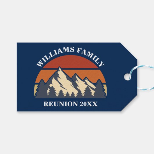 Custom Family Reunion Party Blue Mountain Sunset Cadeaulabel (Voorkant (Horizontaal))