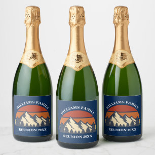 Custom Family Reunion Party Blue Mountain Sunset Sparkling Wijnetiket