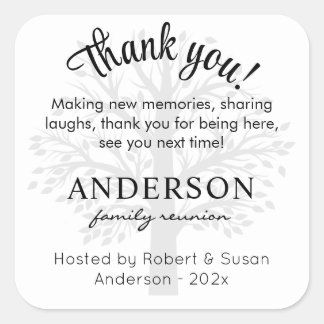 Custom Family Reunion Thank You Favor Bag 3-in Vierkante Sticker