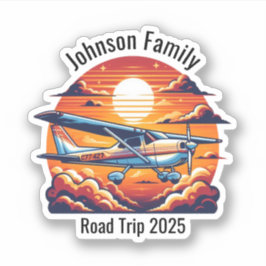 Custom Family Road Trip Mountain Sunset Retro Sticker
