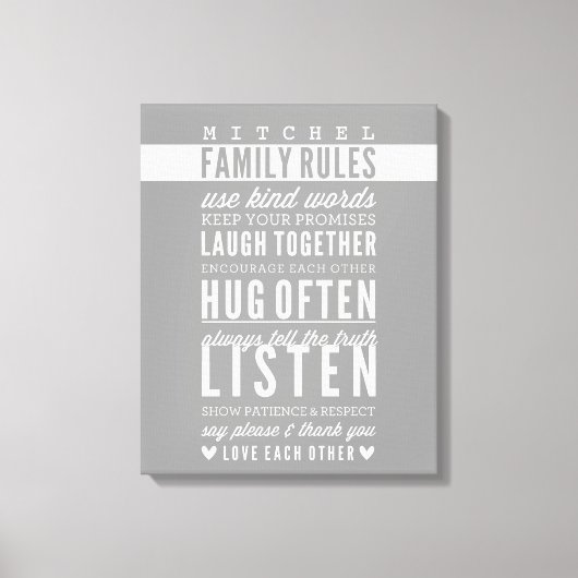 CUSTOM FAMILY RULES moderne typografie cool grijs Canvas Afdruk (Voorkant)