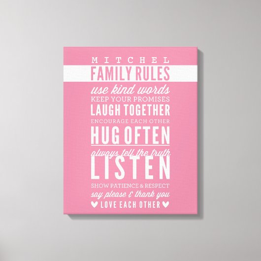 CUSTOM FAMILY RULES moderne typografie roos roze Canvas Afdruk (Voorkant)