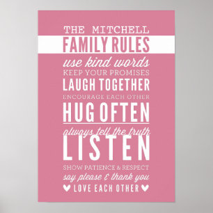 CUSTOM FAMILY RULES moderne typografie roos roze Poster