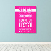 CUSTOM FAMILY RULES moderne typografie vet roze Canvas Afdruk (Insitu (Houten vloer))