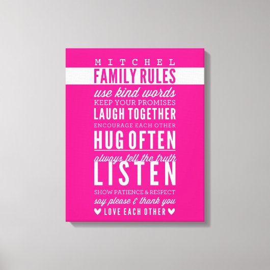 CUSTOM FAMILY RULES moderne typografie vet roze Canvas Afdruk (Voorkant)