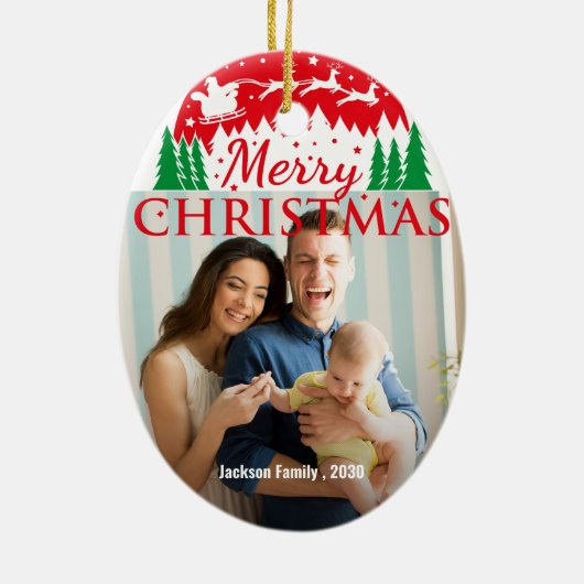 Custom FAMILY Script One Photo Keepsake Keramisch Ornament (Achterkant)
