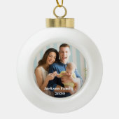 Custom FAMILY Script One Photo Keepsake  Keramische Bal Ornament (Voorkant)