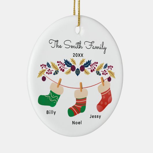 Custom Family Stocking Kerstmis met namen Keramisch Ornament (Rechts)