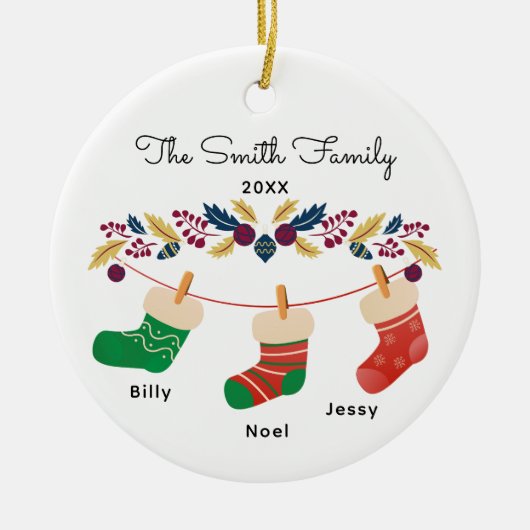 Custom Family Stocking Kerstmis met namen Keramisch Ornament (Voorkant)