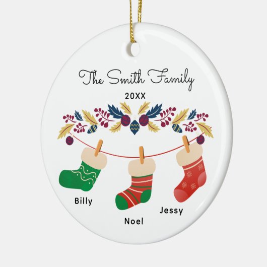 Custom Family Stocking Kerstmis met namen Keramisch Ornament (Links)