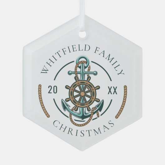 Custom Family Vacation Nautical Beach House Glas Ornament (Voorkant)