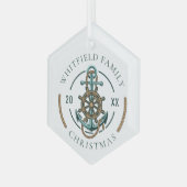 Custom Family Vacation Nautical Beach House Glas Ornament (Voorkant links)