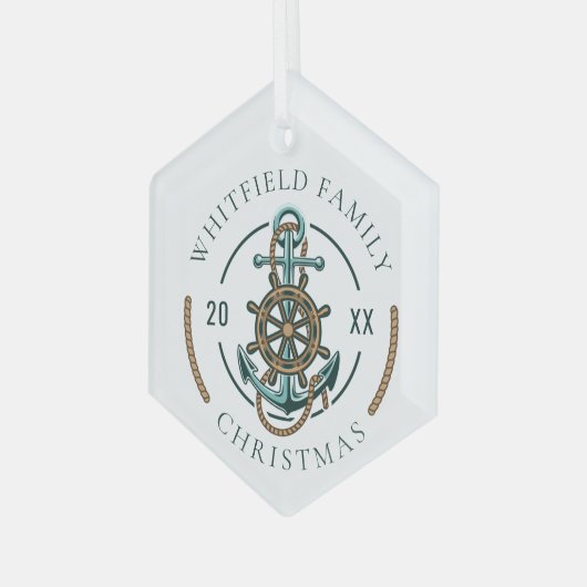 Custom Family Vacation Nautical Beach House Glas Ornament (Voorkant links)