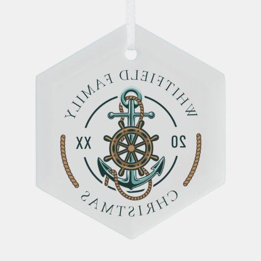 Custom Family Vacation Nautical Beach House Glas Ornament (Achterkant)