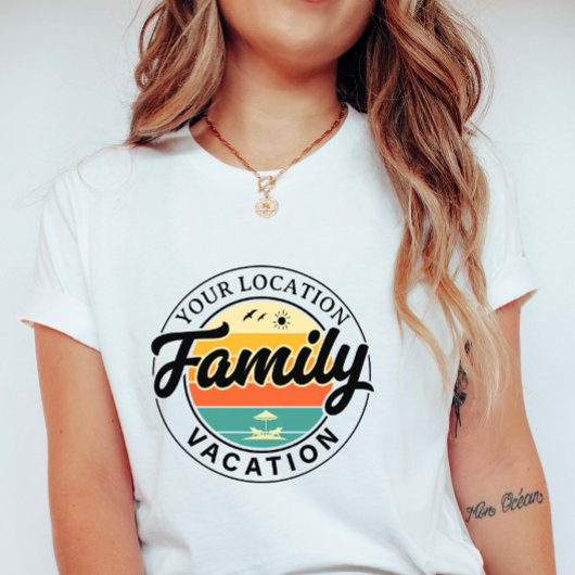 Custom Family Vacation; Retro Summer City Badge T-shirt