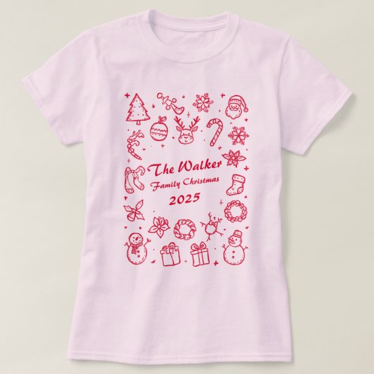 Custom Family Year Christmas Hand Drawn Doodles T-shirt (Design voorkant)