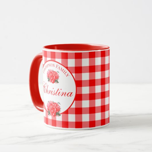 Custom Farmhouse Country Red Gingham Combo Mok (Voorkant links)