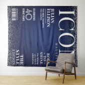 Custom Fashion Magazine Banner, Blue Silver Party Wandkleed (In Situ (horizontaal))