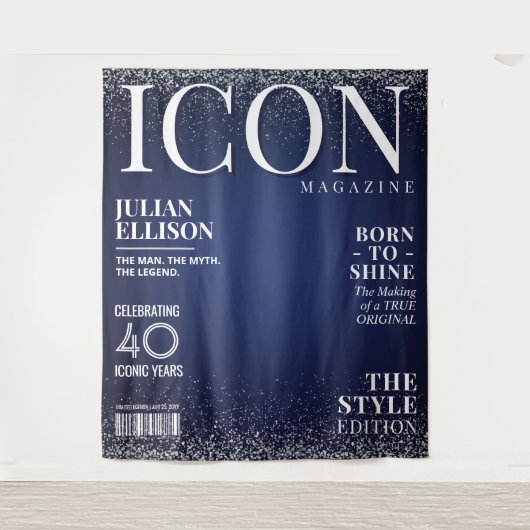Custom Fashion Magazine Banner, Blue Silver Party Wandkleed (Voorkant)