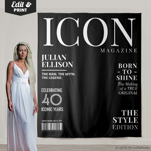 Custom Fashion Magazine Banner Decor, Black Party Wandkleed