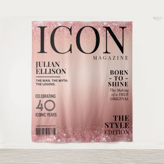 Custom Fashion Magazine Banner, Rose Gold Party Wandkleed (Voorkant)