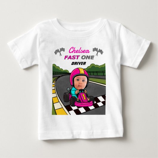Custom Fast One Pink Race Car Driver Verjaardag (Voorkant)