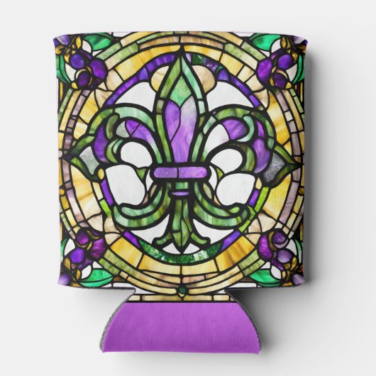 Custom Faux Glas in lood Mardi Gras Floral Blikjeskoeler (Achterkant)