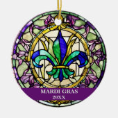 Custom Faux Glas in lood Mardi Gras Flower Keramisch Ornament (Voorkant)