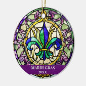 Custom Faux Glas in lood Mardi Gras Flower Keramisch Ornament (Links)