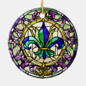 Custom Faux Glas in lood Mardi Gras Flower Keramisch Ornament (Achterkant)