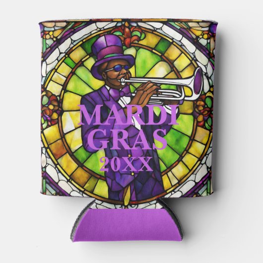 Custom Faux Glas in lood Mardi Gras Jazz Blikjeskoeler (Voorkant)