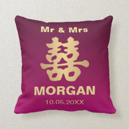 Custom Faux Gold Dubbel Geluk voor Bruiloft Kussen