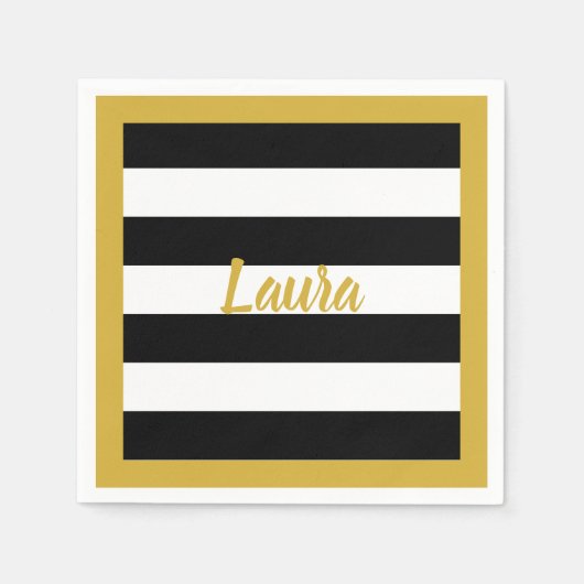 Custom Faux Gold Script op zwart-witte strepen Servet (Voorkant)
