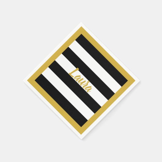 Custom Faux Gold Script op zwart-witte strepen Servet (Hoek)