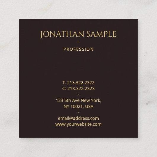 Custom Faux Gold Tekst Elegant Zwart Fluweel Moder Vierkante Visitekaartje (Achterkant)