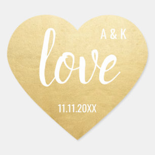 Custom Faux Goud Folie LIEFDE Script Zwart Bruilof Hart Sticker