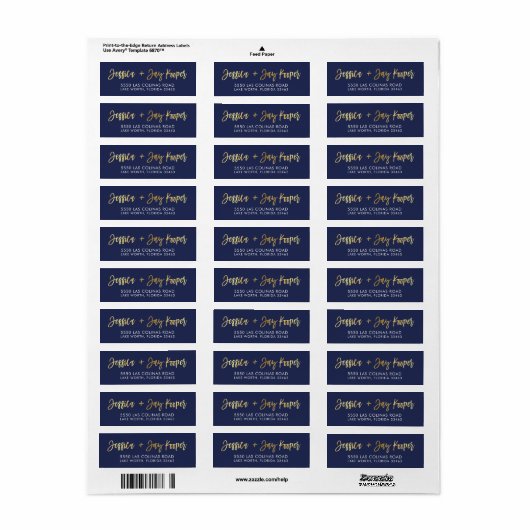 CUSTOM faux gouden folie namen navy + gold KOOPER Etiket (Full Sheet)