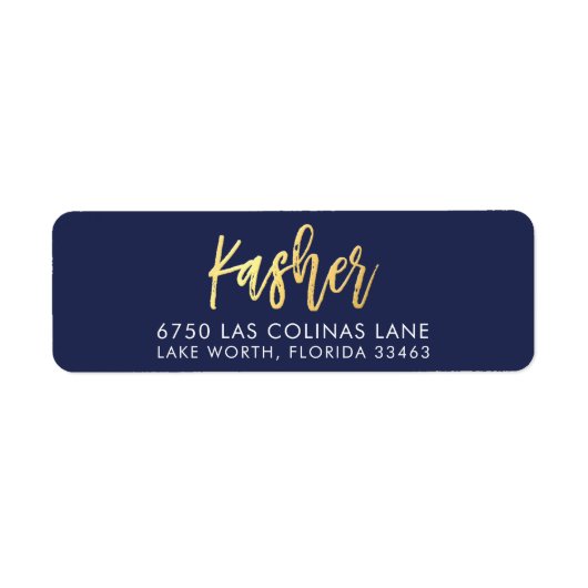 CUSTOM faux gouden folie namen navy + gouden KASHE Etiket (Voorkant)