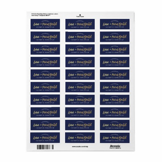 CUSTOM faux gouden folie scriptnamen navy + gold Etiket (Full Sheet)