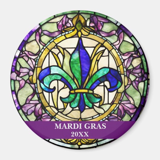 Custom Faux Stained Glass Mardi Gras Flower Magneet (Voorkant)