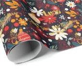 Custom Feestelijke Bloemen en Ornamenten Kerst Cadeaupapier (Rol Hoek)