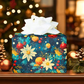 Custom Feestelijke Bloemen en Ornamenten Kerst Cadeaupapier