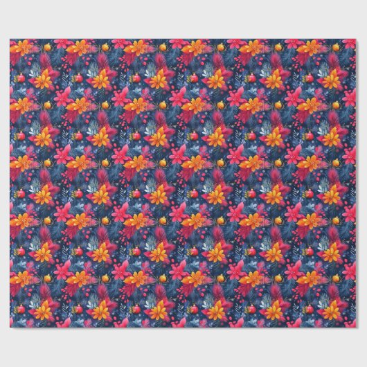 Custom Feestelijke Bloemen en Pine Kerstmis Cadeaupapier (Vlak)