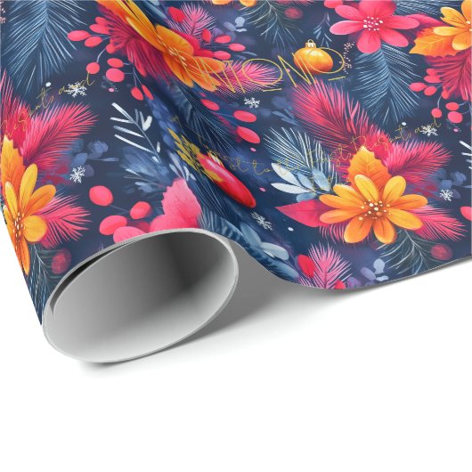 Custom Feestelijke Bloemen en Pine Kerstmis Cadeaupapier (Rol Hoek)