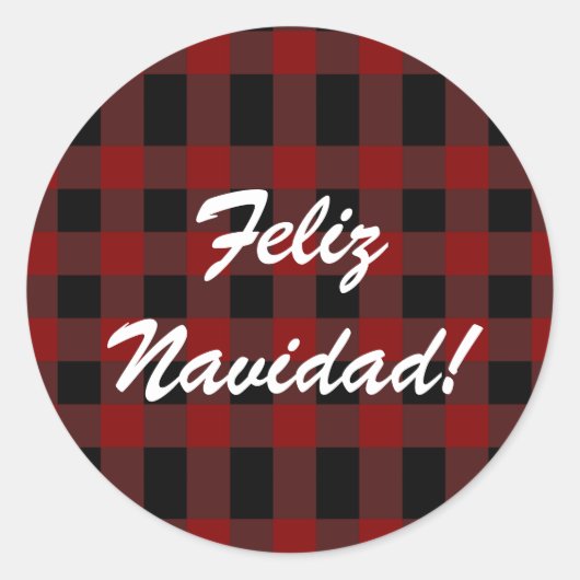 Custom Feliz Navidad Kerst Rood Plaid Spaans Ronde Sticker (Voorkant)