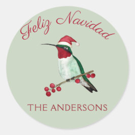 Custom Feliz Navidad Ruby-throated kolibrie Ronde Sticker