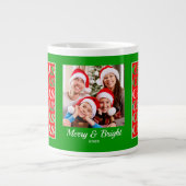 Custom Festive Red Green Christmas Photo Grote Koffiekop (Voorkant)