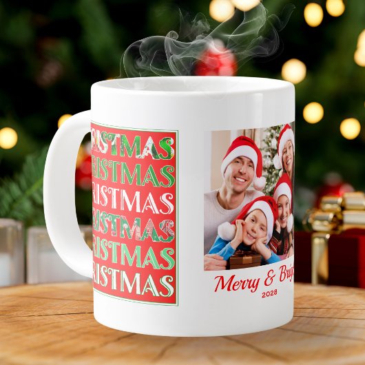 Custom Festive Red Green Christmas Photo Grote Koffiekop