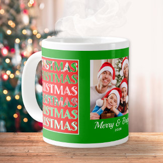 Custom Festive Red Green Christmas Photo Grote Koffiekop