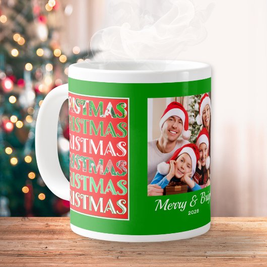 Custom Festive Red Green Christmas Photo Grote Koffiekop